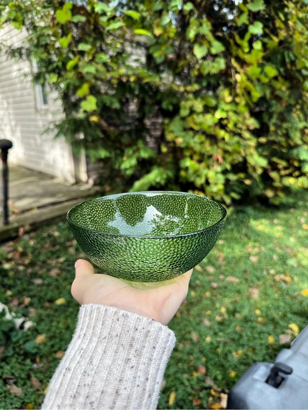 Green Textured Glass Bowl
